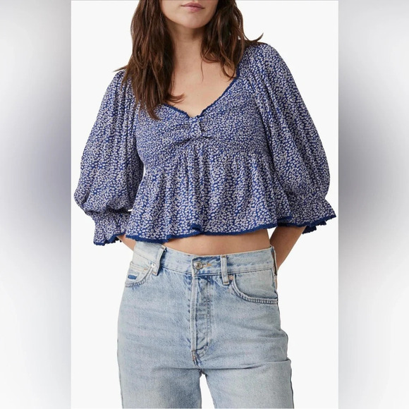 Free People Brittnee Print Smocked Back Peplum Top Size L - Picture 4 of 13